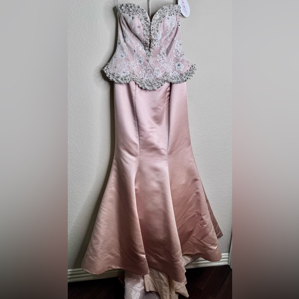 New Absolutely stunning blush gown prom wedding dress pearl rhinestone sz 4